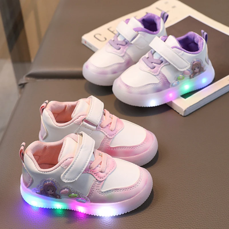Детские светодиодные кроссовки Девочки Милая Cartton Princess Обувь Малыш Нескользящая светящаяся обувь Детские кроссовки с подсветкой Повседневная обувь Изображение 0