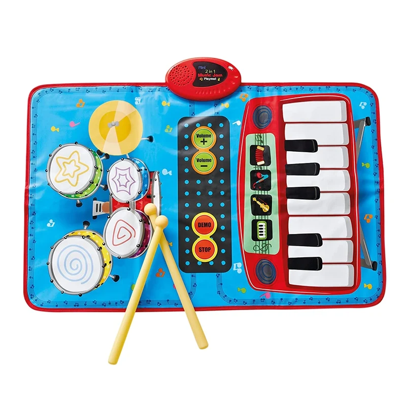 Портативный музыкальный коврик 2 в 1 с электронными барабанами и клавишами фортепиано Складной сенсорный коврик для инструментов Лучший подарок для детей Изображение 0