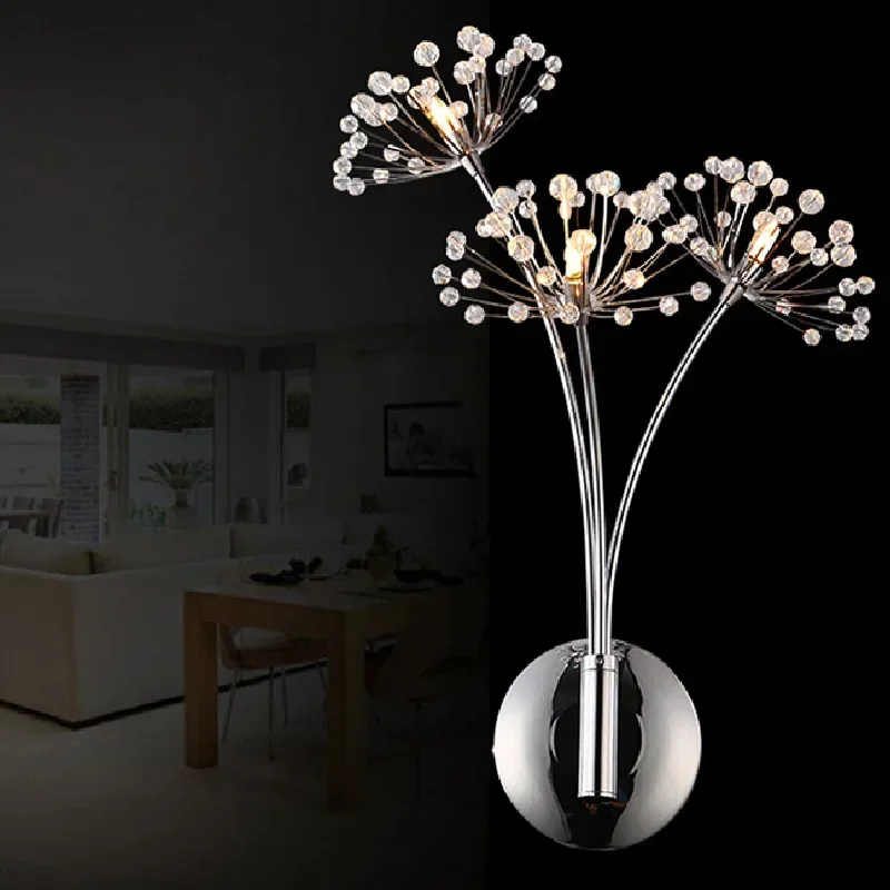 Современный простой и легкий роскошный хрустальный настенный светильник из одуванчиков Фон гостиной Стена прохода Спальня Прикроватная лампа Изображение 0