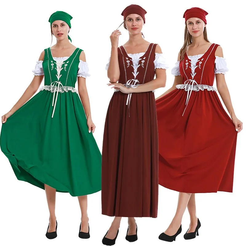 Традиционное баварское платье дирндль + шарф сексуальное пиво девушка одежда пивной фестиваль косплей бар девушка официант платье Изображение 0