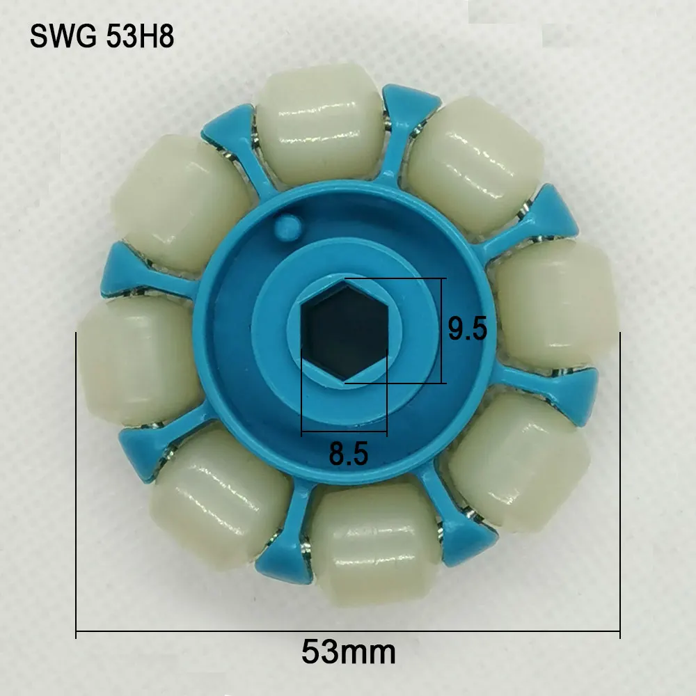 53 мм двусторонний шестигранный многонаправленный пластиковый конвейерный ролик M8 нейлон из АБС-пластика переносной ролик для переноса стола diy ML-53 роботизированные колеса Изображение 1