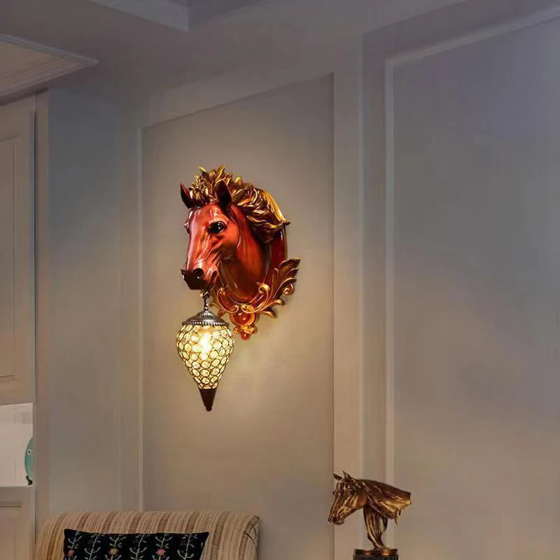 DLMH Современный настенный светильник с лошадиной головой Персонализированный и креативный Гостиная Спальня Прихожая Украшение прохода Освещение Свет Изображение 1