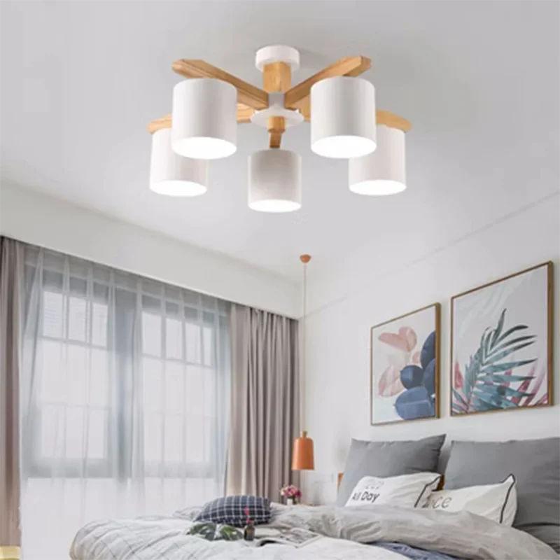 Nordic Wood Iron Светодиодные подвесные светильники для спальни, гостиной, столовой, освещения, потолка, украшения дома, интерьера, современных люстр Изображение 1