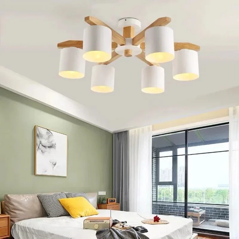 Nordic Wood Iron Светодиодные подвесные светильники для спальни, гостиной, столовой, освещения, потолка, украшения дома, интерьера, современных люстр Изображение 2
