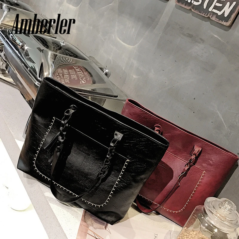 Amberler PU кожа женские сумки через плечо большой емкости известный бренд женская сумка через плечо для женщин сумки-мессенджер 2018 Изображение 3