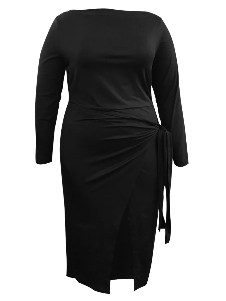 LW Платье больших размеров Бандаж Дизайн Split Bodycon Платье Элегантное платье для вечеринок сексуальный черный женский вечерний платья миди платье vestido Изображение 3