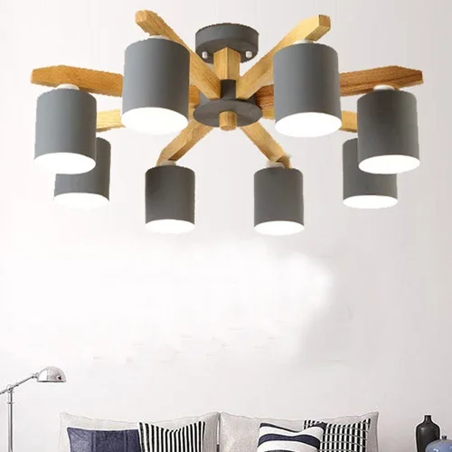 Nordic Wood Iron Светодиодные подвесные светильники для спальни, гостиной, столовой, освещения, потолка, украшения дома, интерьера, современных люстр Изображение 3