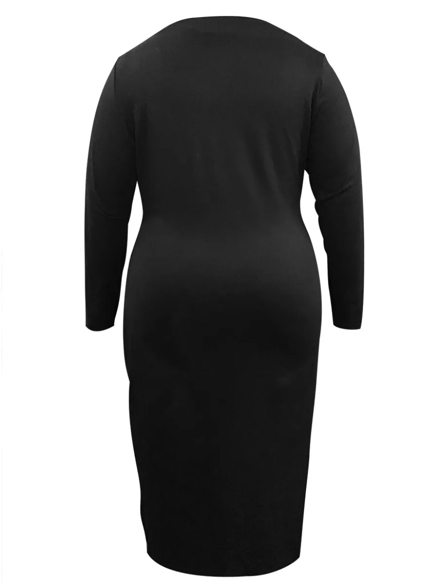 LW Платье больших размеров Бандаж Дизайн Split Bodycon Платье Элегантное платье для вечеринок сексуальный черный женский вечерний платья миди платье vestido Изображение 4