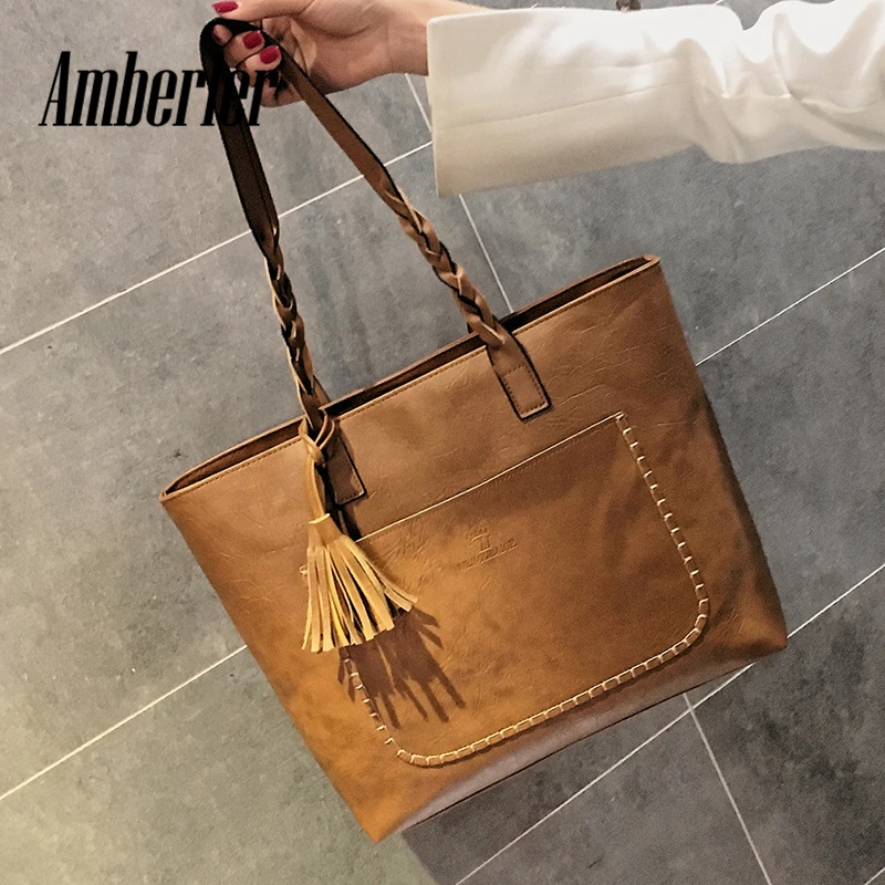 Amberler PU кожа женские сумки через плечо большой емкости известный бренд женская сумка через плечо для женщин сумки-мессенджер 2018 Изображение 5