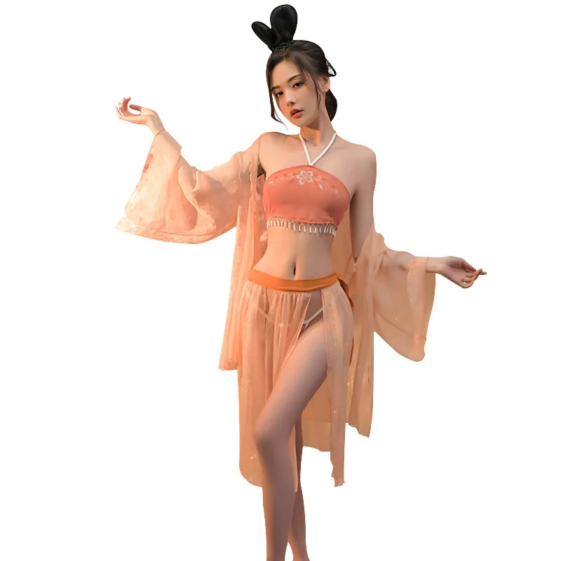 Китайская классическая сексуальная танцевальная одежда женщины нижнее белье ханьфу юбка косплей фея костюмы тонкая ночная рубашка принт прозрачная пижама Изображение 5
