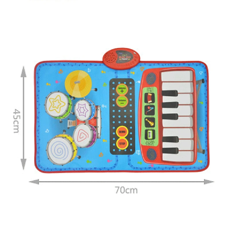 Портативный музыкальный коврик 2 в 1 с электронными барабанами и клавишами фортепиано Складной сенсорный коврик для инструментов Лучший подарок для детей Изображение 5